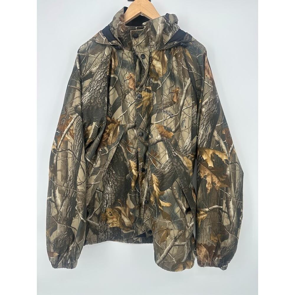 Field & Stream Jacket L Hydroproof Camo Hooded Zipper Hunting Real Tree Outdoor